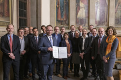 Frankfurt Alliance – nach der Unterzeichnung des Memorandum of Understanding im Kaisersaal. Foto: Peter Kiefer/Goethe-Universität Frankfurt.